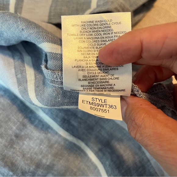 Ellen Tracy Linen Sleeveless Blue White Stripe Blouse - size L - Picture 7 of 7